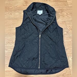 Old Navy Black Quilted Vest with Gold Accents